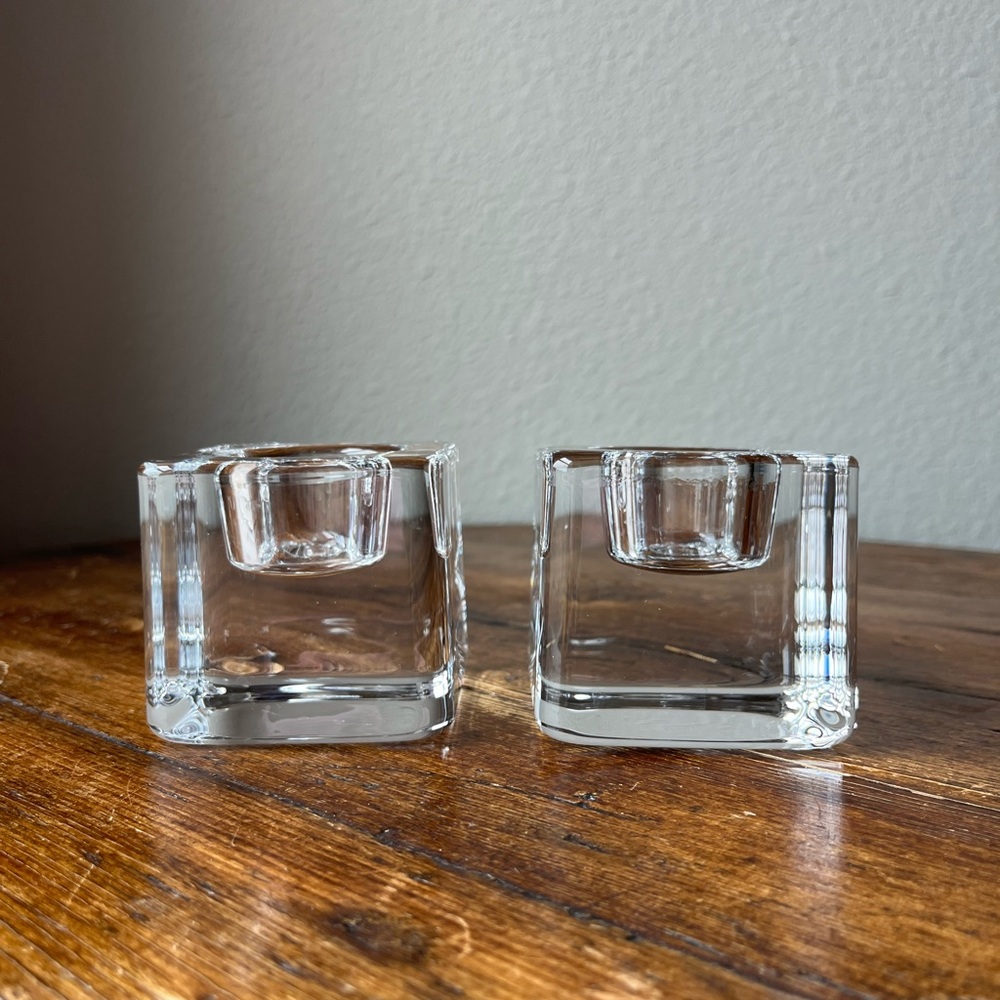 Orrefors Crystal Ice Cube Votive Candle Holder Design by Goran Warff